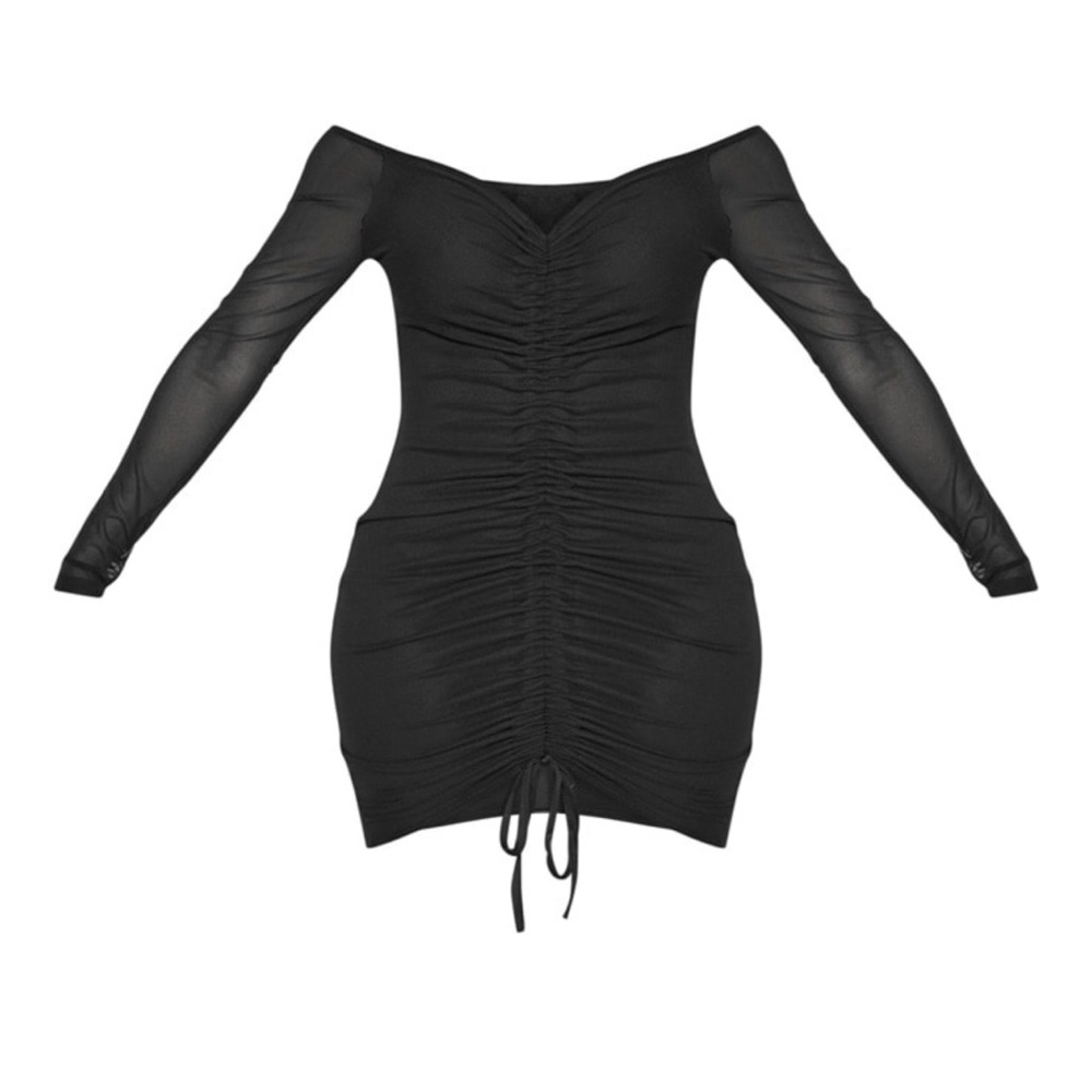 Shape mesh runched detail Bardot body one dress